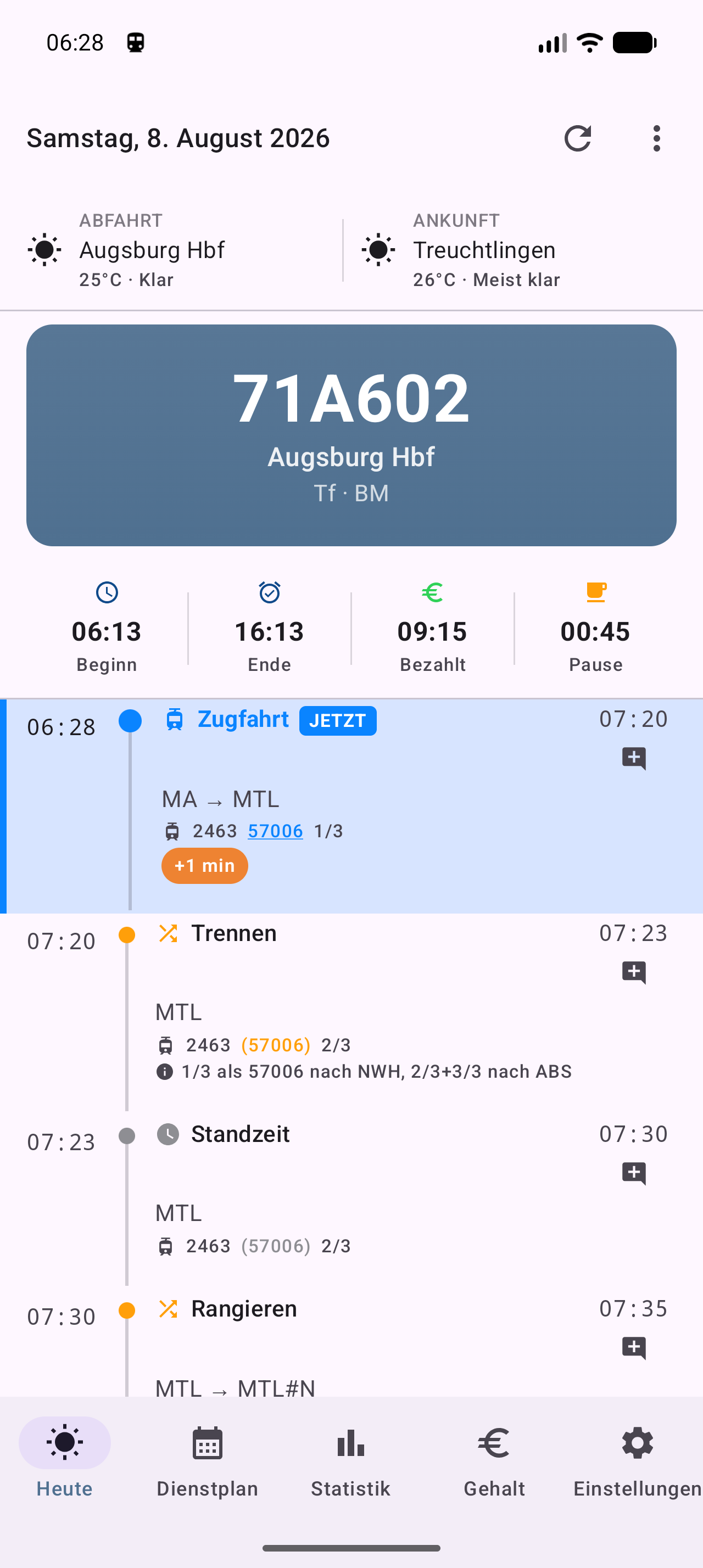 Heute-Ansicht der Android-App mit der Timeline