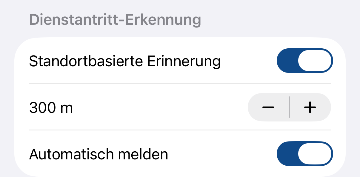 Automatisch melden einschalten, Radius und Zeitraum wählen