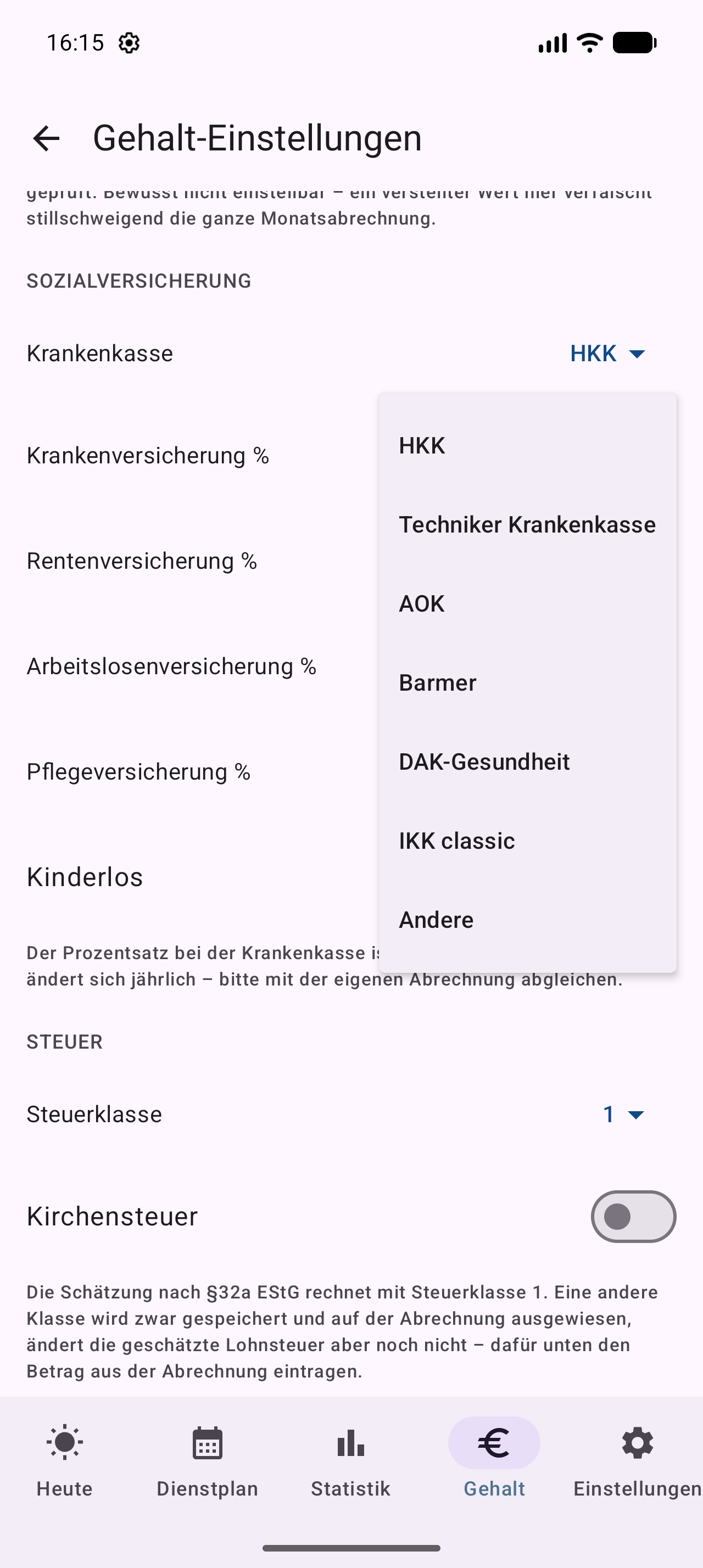 Auswahlliste der Krankenkassen