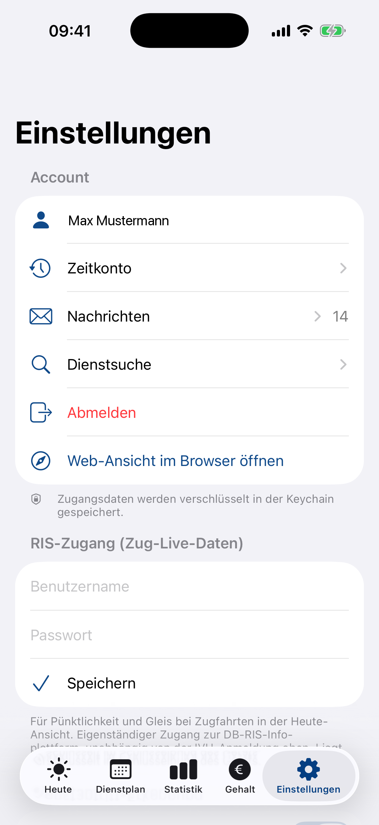 RIS-Zugang (Zug-Live-Daten) in den Einstellungen