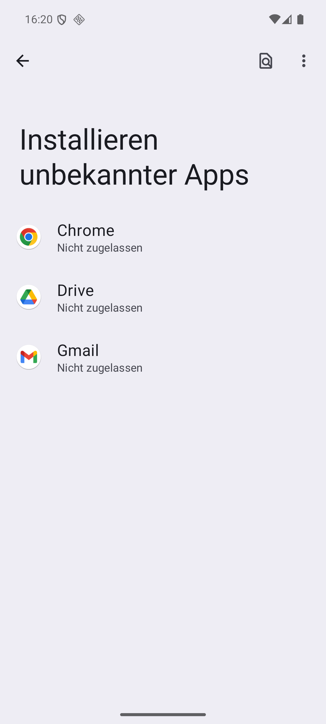 Liste der Apps, die gerade nichts installieren dürfen