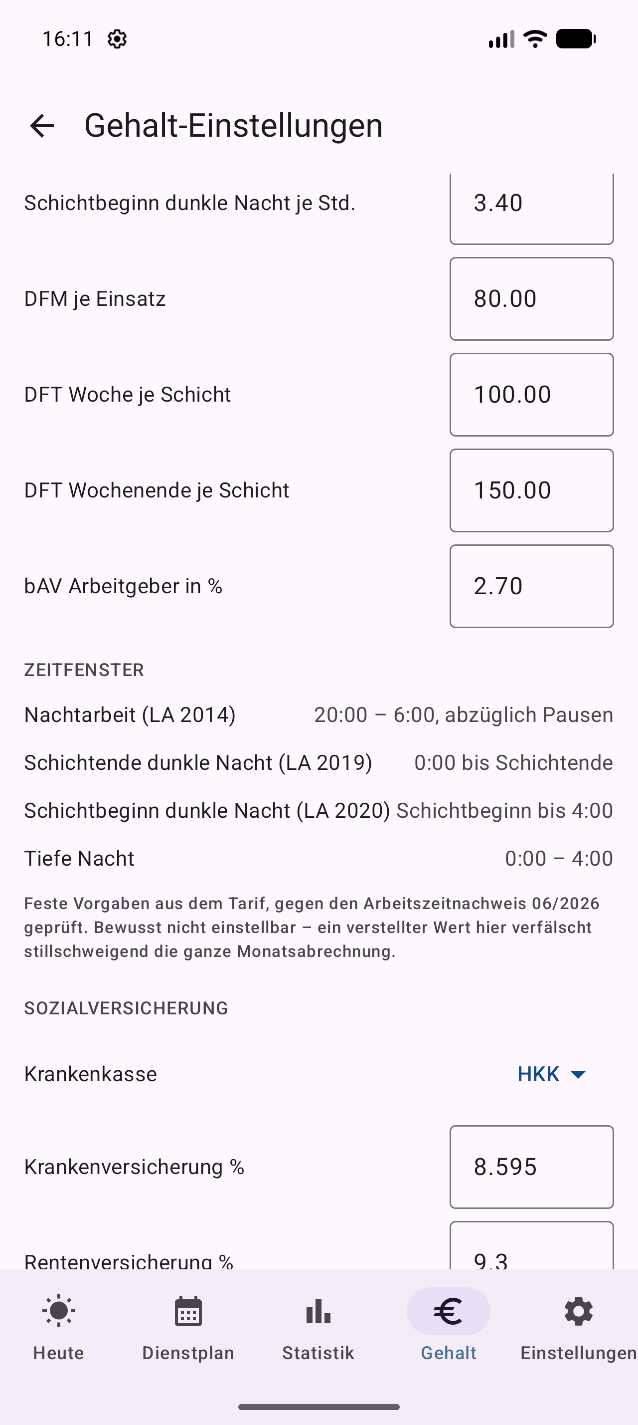 Zulagensätze und Zeitfenster in den Gehalt-Einstellungen