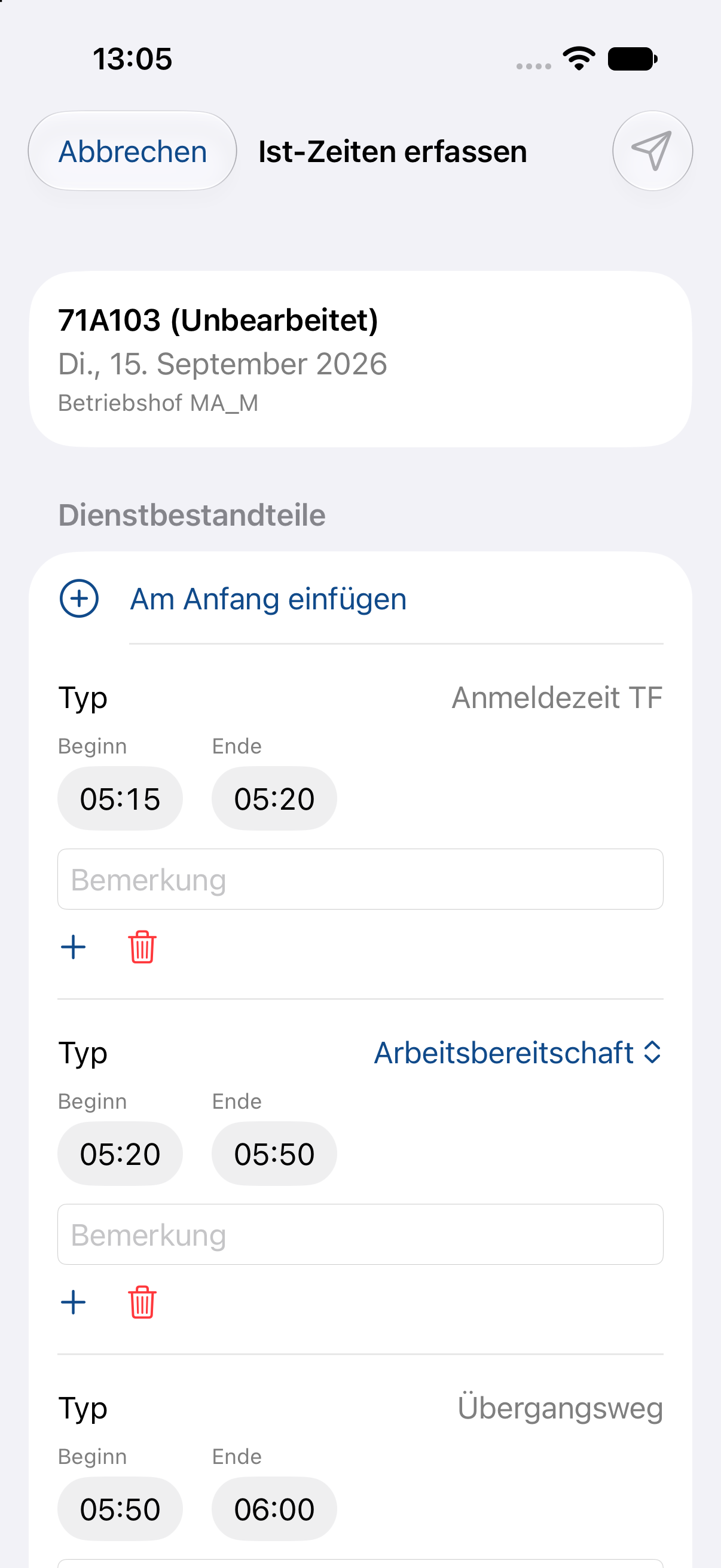 Ist-Zeiten einer vergangenen Schicht bearbeiten