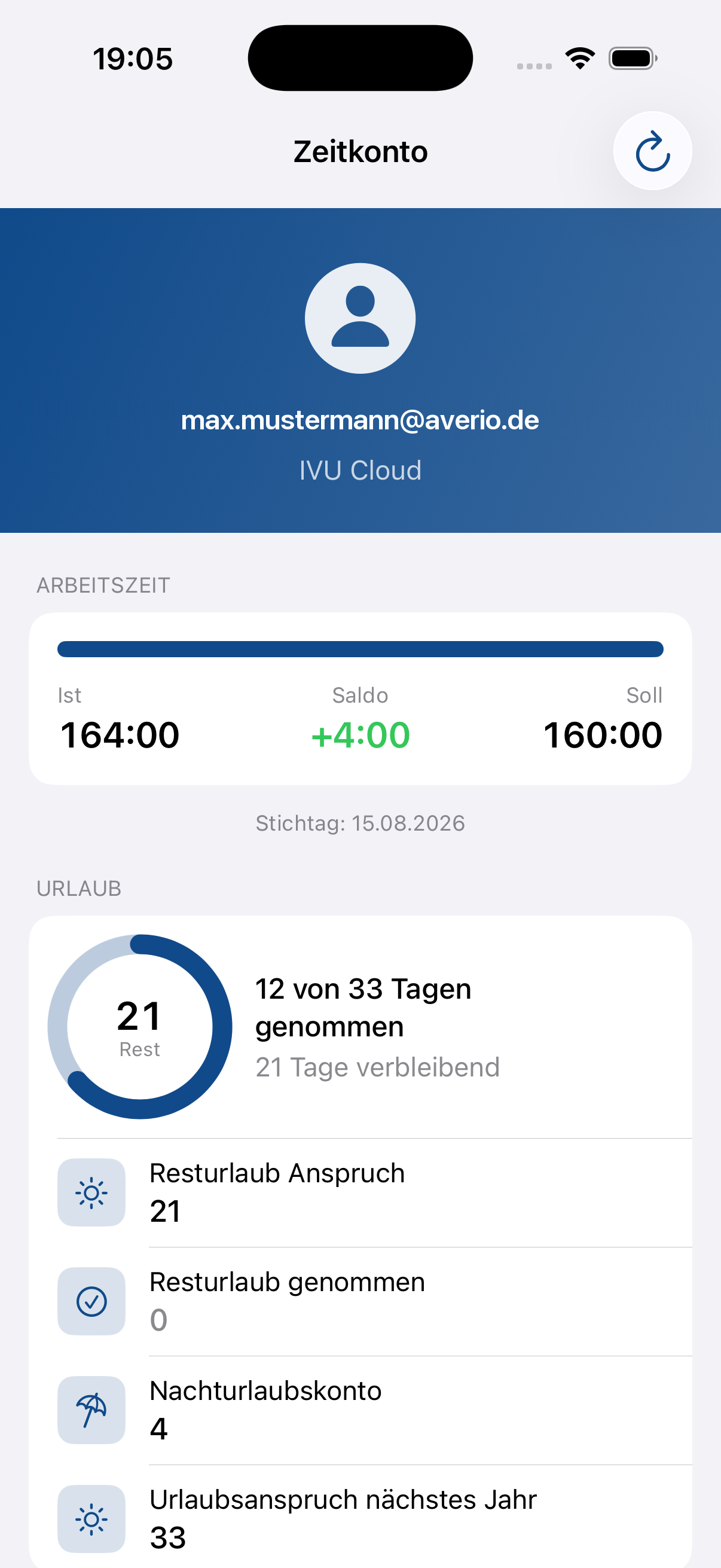 Zeitkonto mit Arbeitszeit- und Urlaubskonto